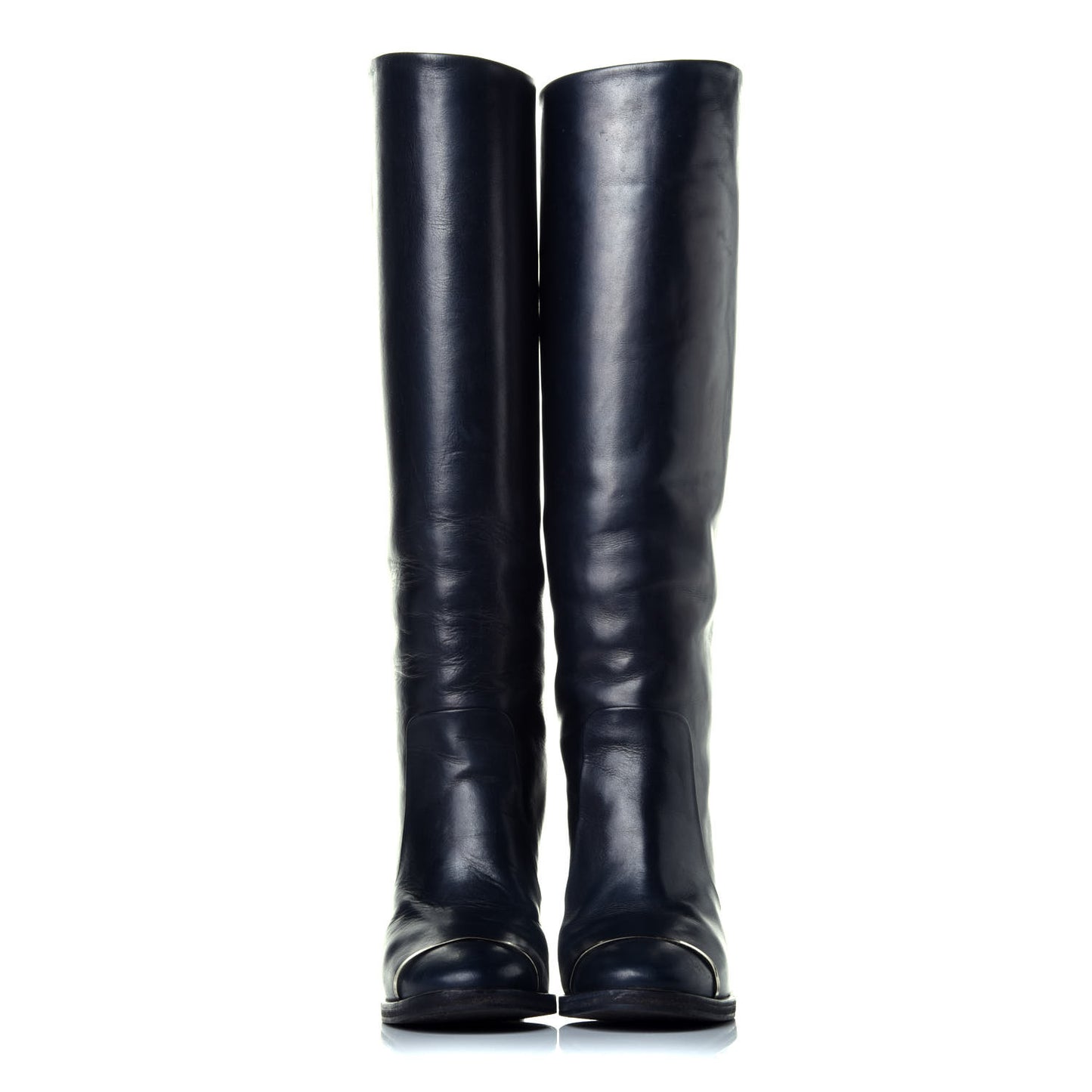 Calfskin CC Cap Toe Knee High Boots 37.5 Black