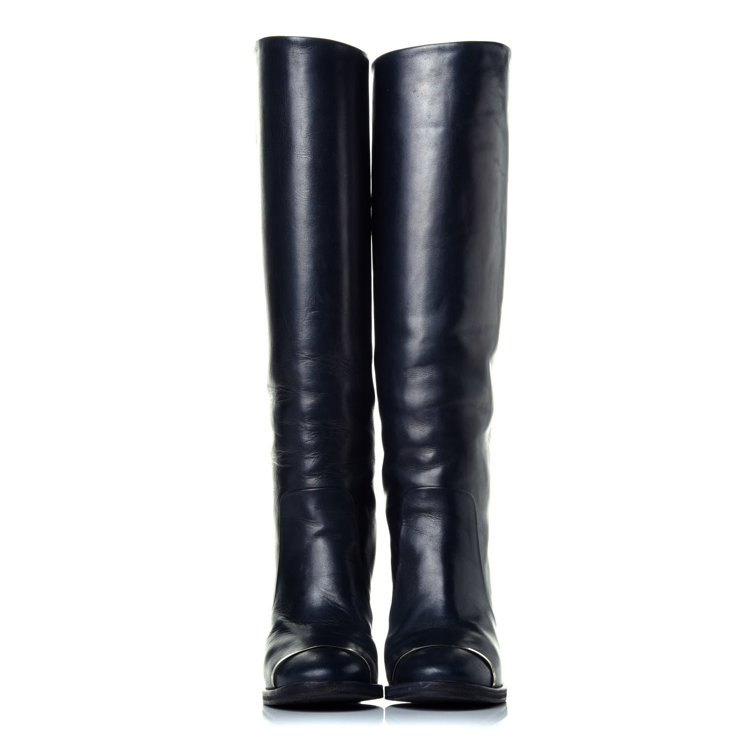 Chanel Calfskin CC Cap Toe Knee High Boots 37.5 Black 2 of 9