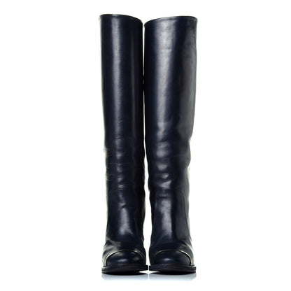 Chanel Calfskin CC Cap Toe Knee High Boots 37.5 Black 2 of 9