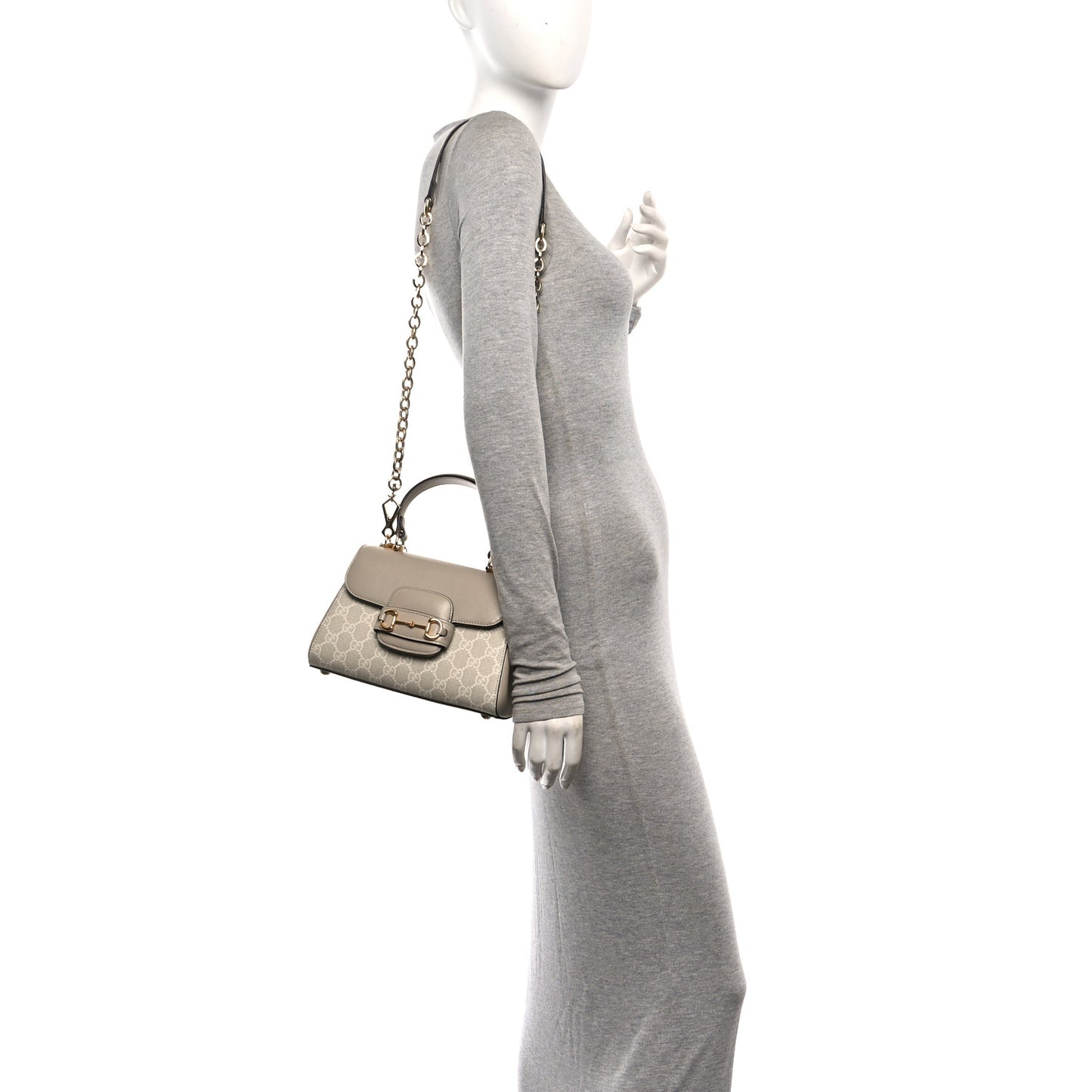 GG Supreme Monogram Azalea Calfskin Mini Horsebit 1955 Top Handle Flap Bag Beige Mystic White Oatmeal