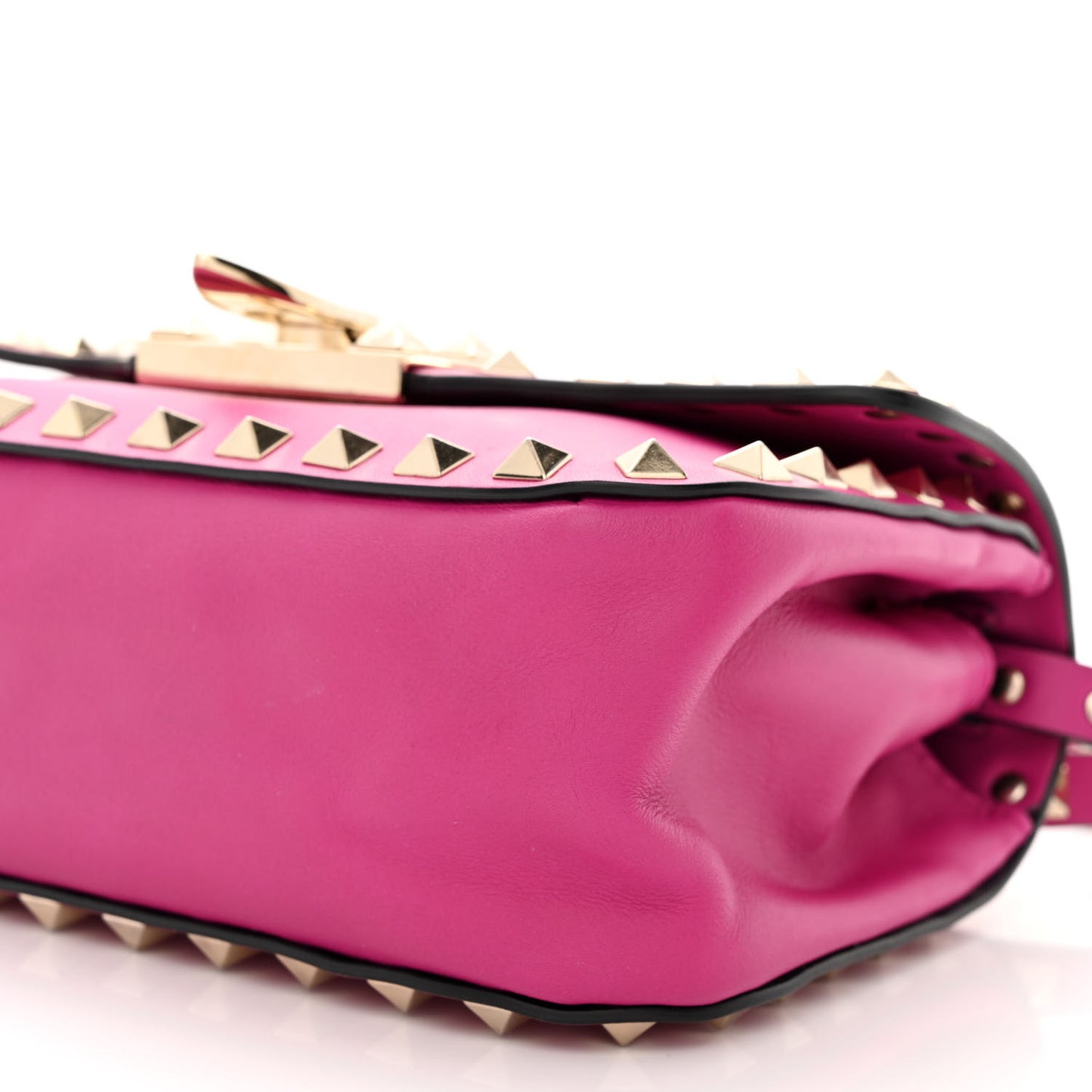 Vitello Mini Rockstud Flap Saddle Crossbody Bag Fuxia