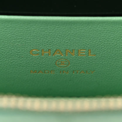 Chanel Shiny Calfskin Quilted Small Top Handle Vanity Case With Chain Light Green 11 of 21