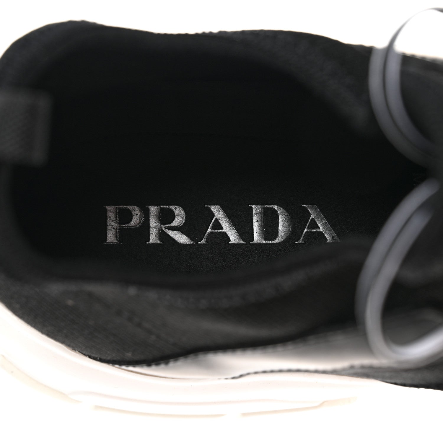 Prada Knit Fabric Mens Logo Sneakers 8 Black White 7 of 8