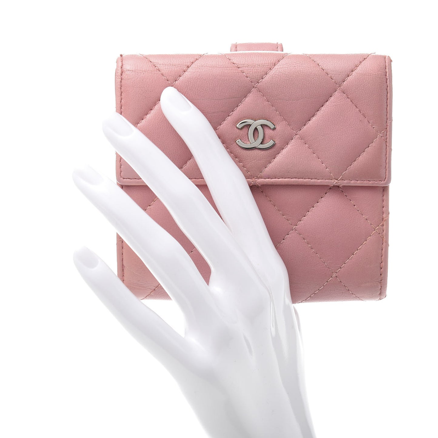 Lambskin Quilted Compact French Flap Wallet Pink