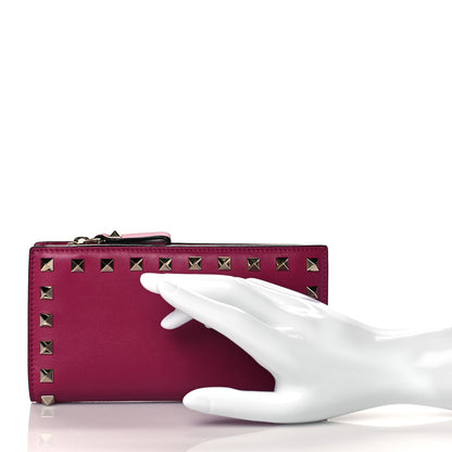 Valentino Garavani Calfskin Rockstud Continental Wallet Deep Cyclamin 2 of 6