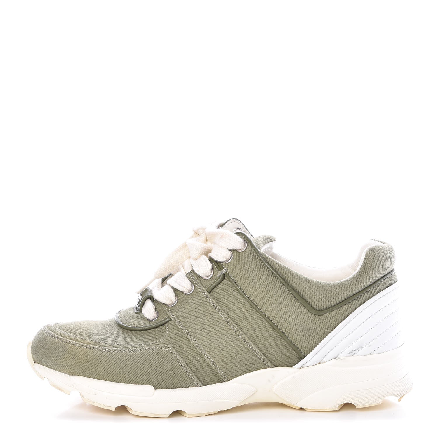 Chanel Fabric CC Sneakers 37.5 Khaki 1 of 11