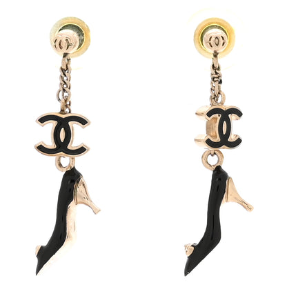 Chanel Enamel CC Heels Charm Earrings Black Gold 2 of 5