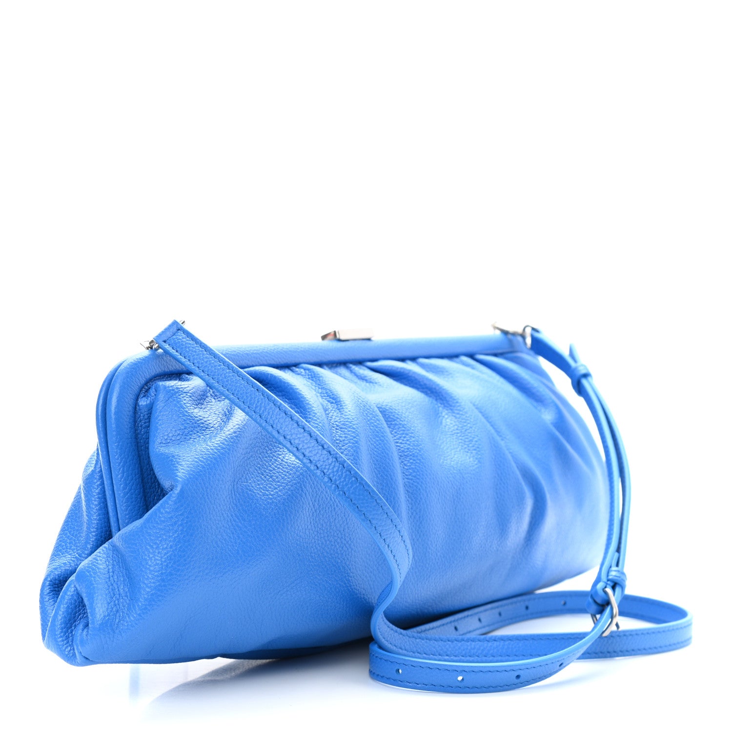 Balenciaga Grained Calfskin Logo XL Cloud Clutch Screen Blue Black 3 of 10