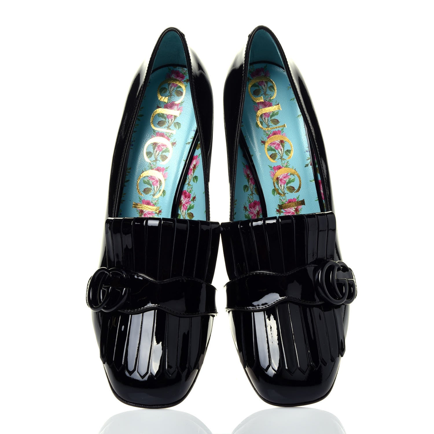 Gucci Vernice GG Marmont Fringe 50mm Loafer Pumps 39 Black 5 of 9