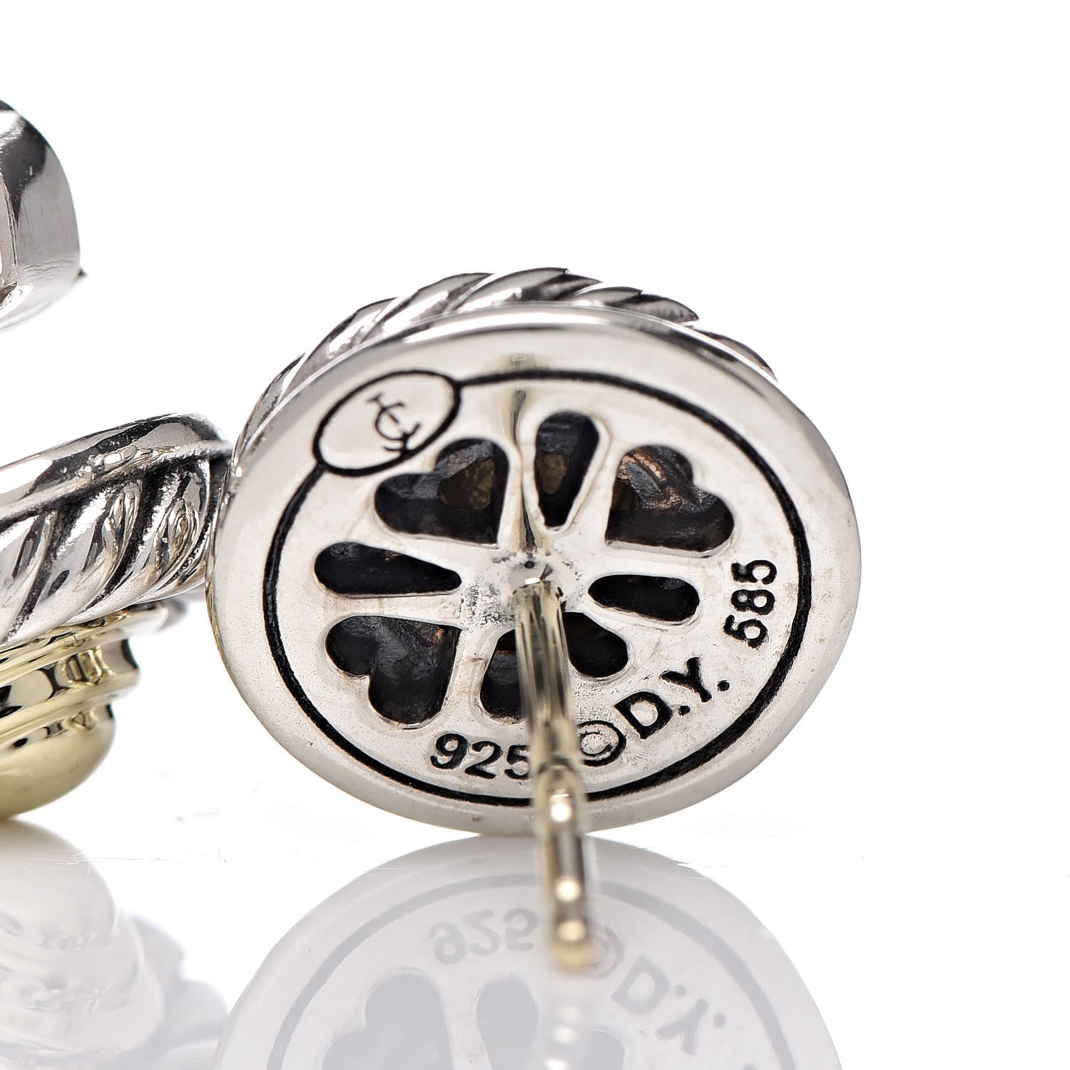 David Yurman Sterling Silver 14K Yellow Gold Cookie Earrings 4 of 4