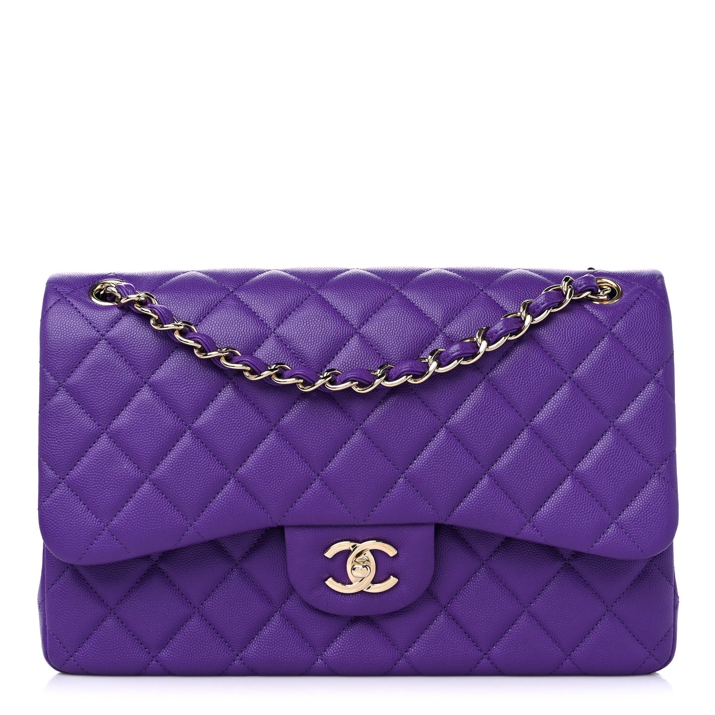 Caviar Quilted Jumbo Double Flap Dark Purple