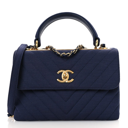 Chanel Jersey Chevron Quilted Small Trendy CC Dual Handle Flap Bag Navy Blue 1 of 15