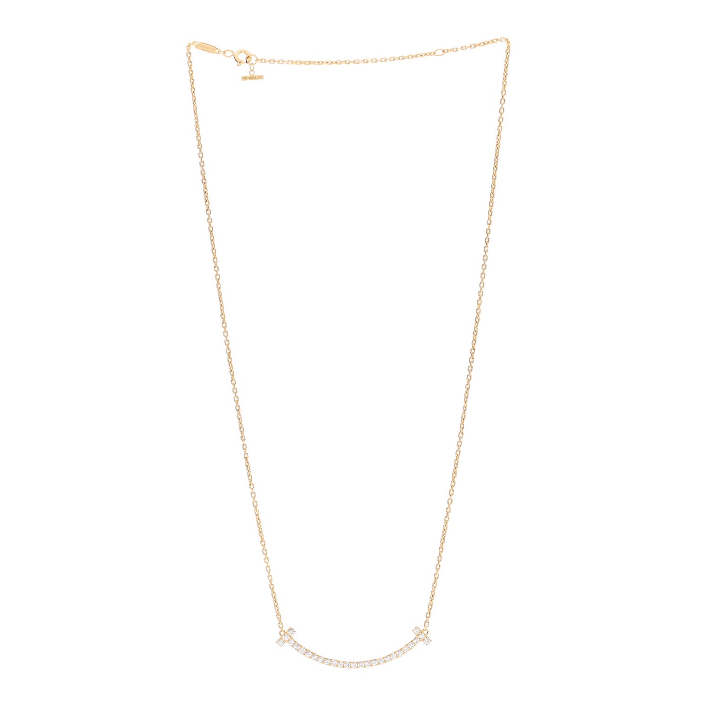 18K Yellow Gold Diamond Medium T Smile Pendant Necklace