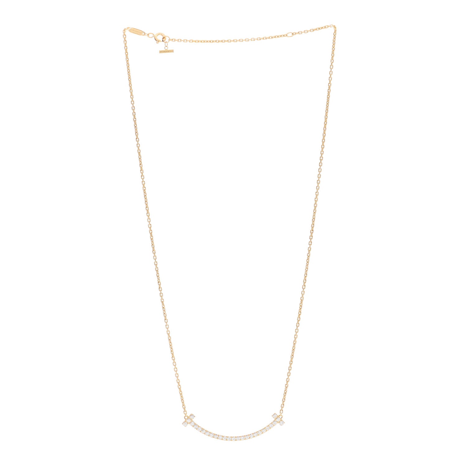 Tiffany 18K Yellow Gold Diamond Medium T Smile Pendant Necklace 3 of 7