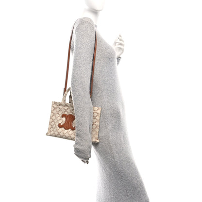 Celine Canvas Calfskin Triomphe Print Small Cabas Thais White 2 of 16