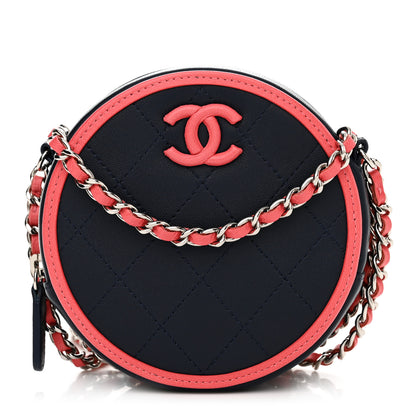 Chanel Lambskin Quilted Round Clutch With Chain Navy Pink 1 of 10
