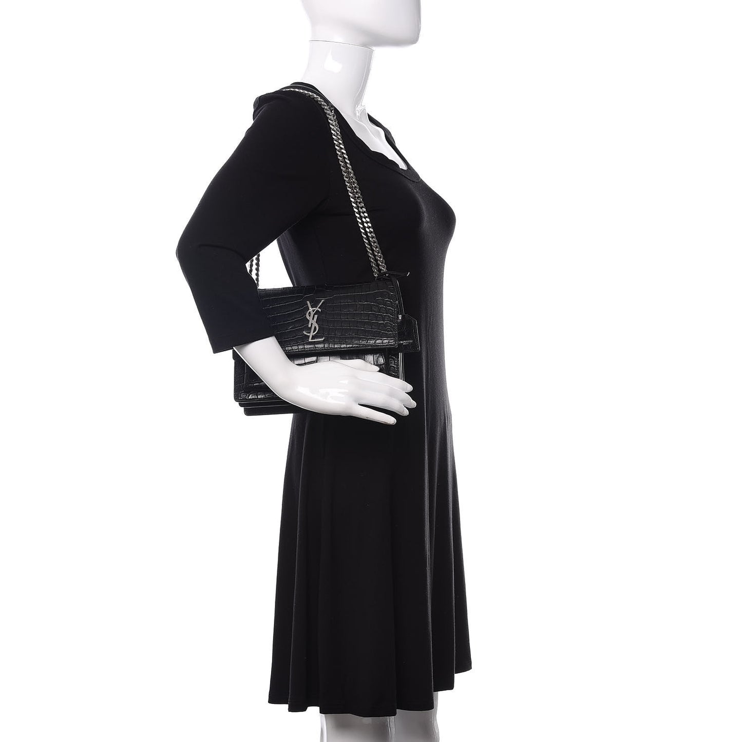 Calfskin Crocodile Embossed Medium Monogram Sunset Black