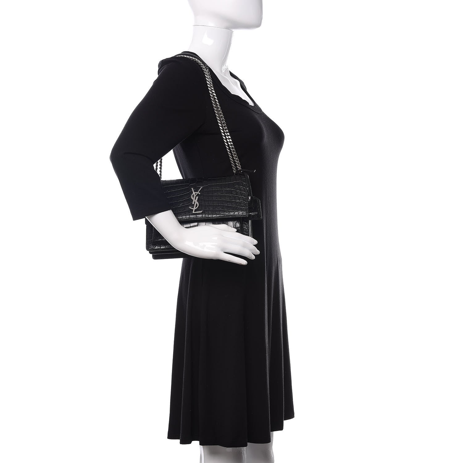 Saint Laurent Calfskin Crocodile Embossed Medium Monogram Sunset Black 2 of 11