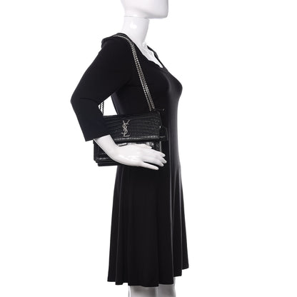 Saint Laurent Calfskin Crocodile Embossed Medium Monogram Sunset Black 2 of 11