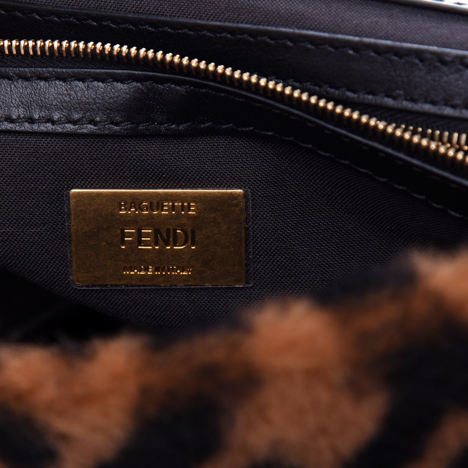 Fendi Shearling Vitello Dolce Macro FF 1974 Baguette Tobacco Black 6 of 10