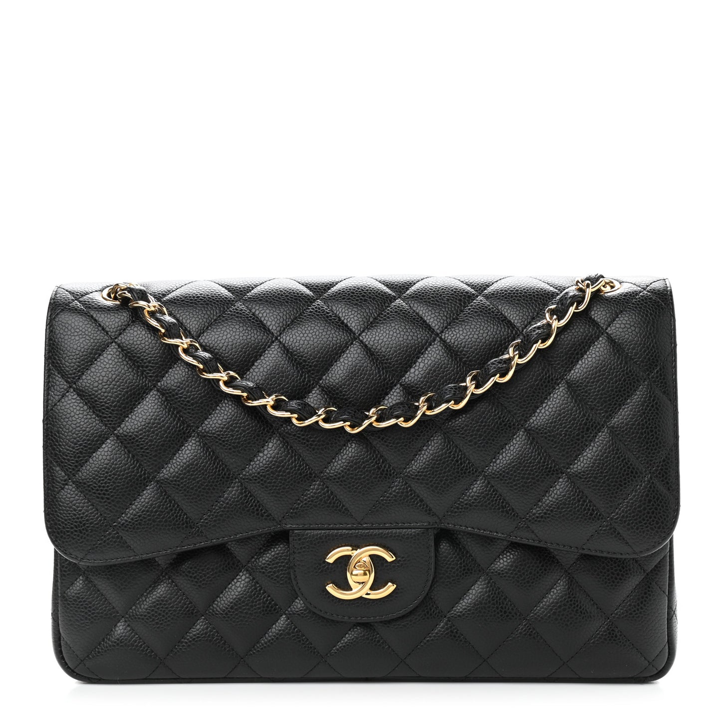 Caviar Quilted Jumbo Double Flap Black