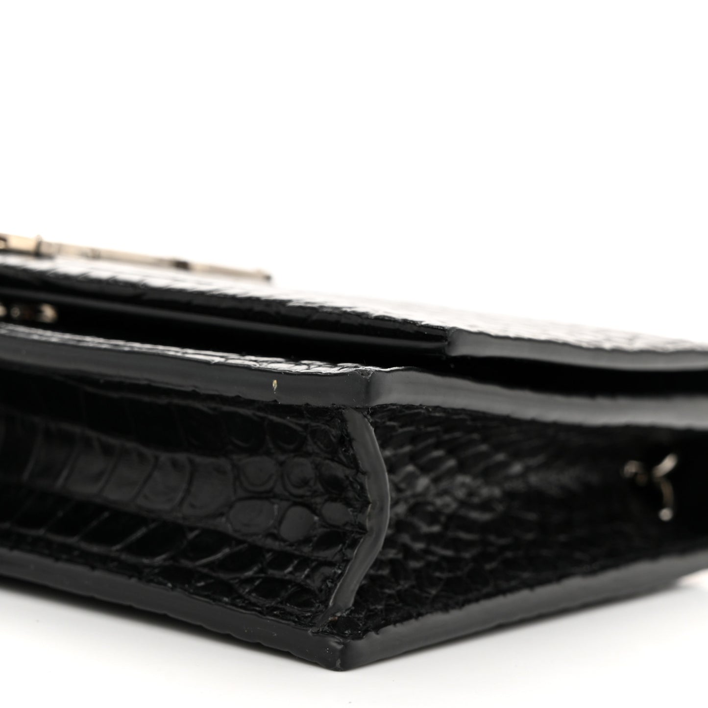 Calfskin Crocodile Embossed Kate Monogram Tassel Chain Wallet Black