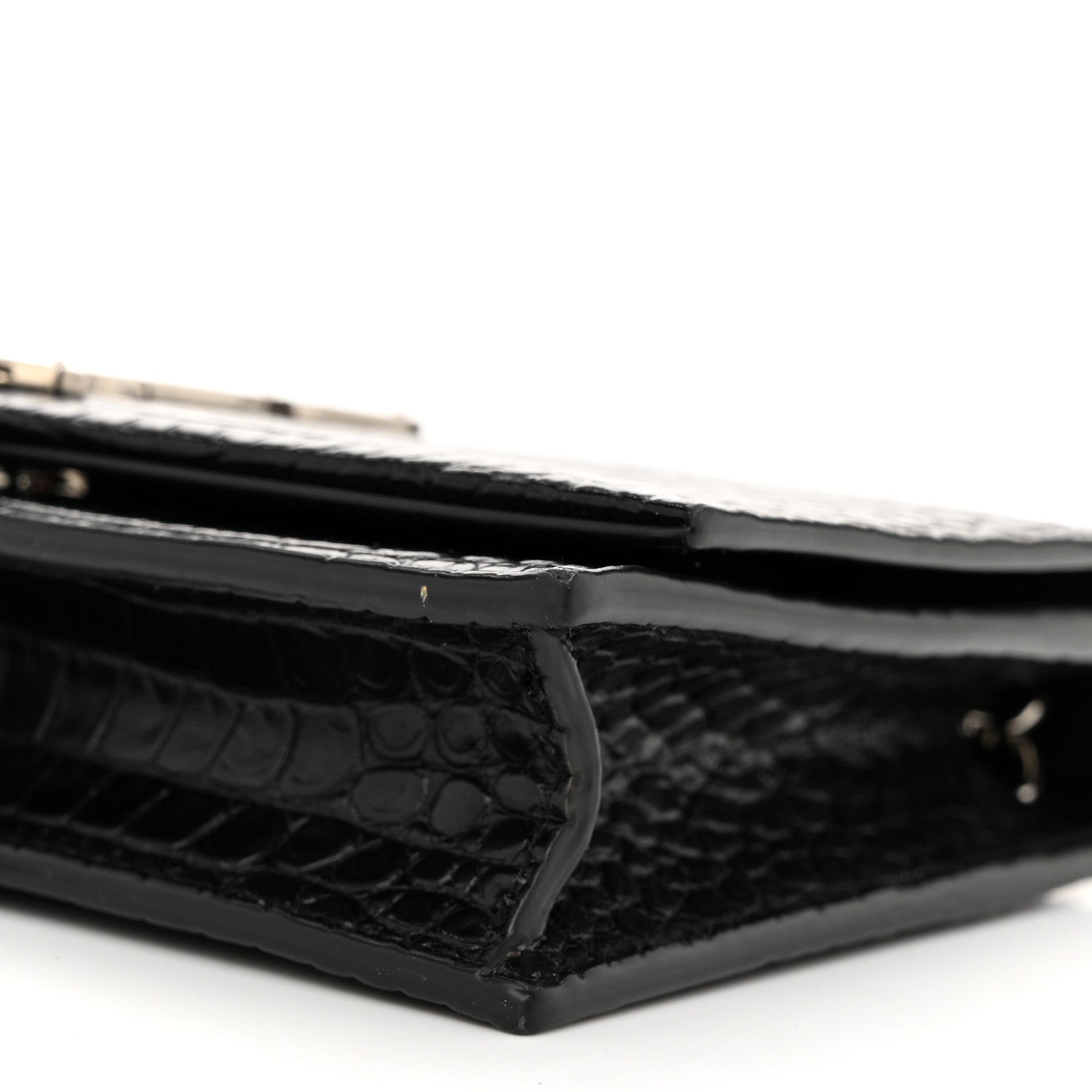 Saint Laurent Calfskin Crocodile Embossed Kate Monogram Tassel Chain Wallet Black 9 of 10