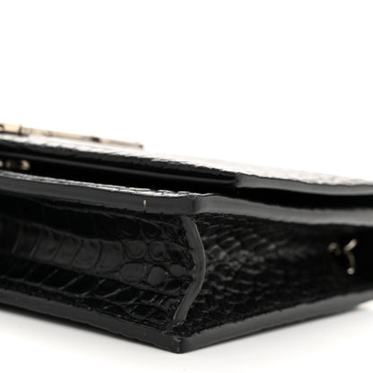 Saint Laurent Calfskin Crocodile Embossed Kate Monogram Tassel Chain Wallet Black 9 of 10
