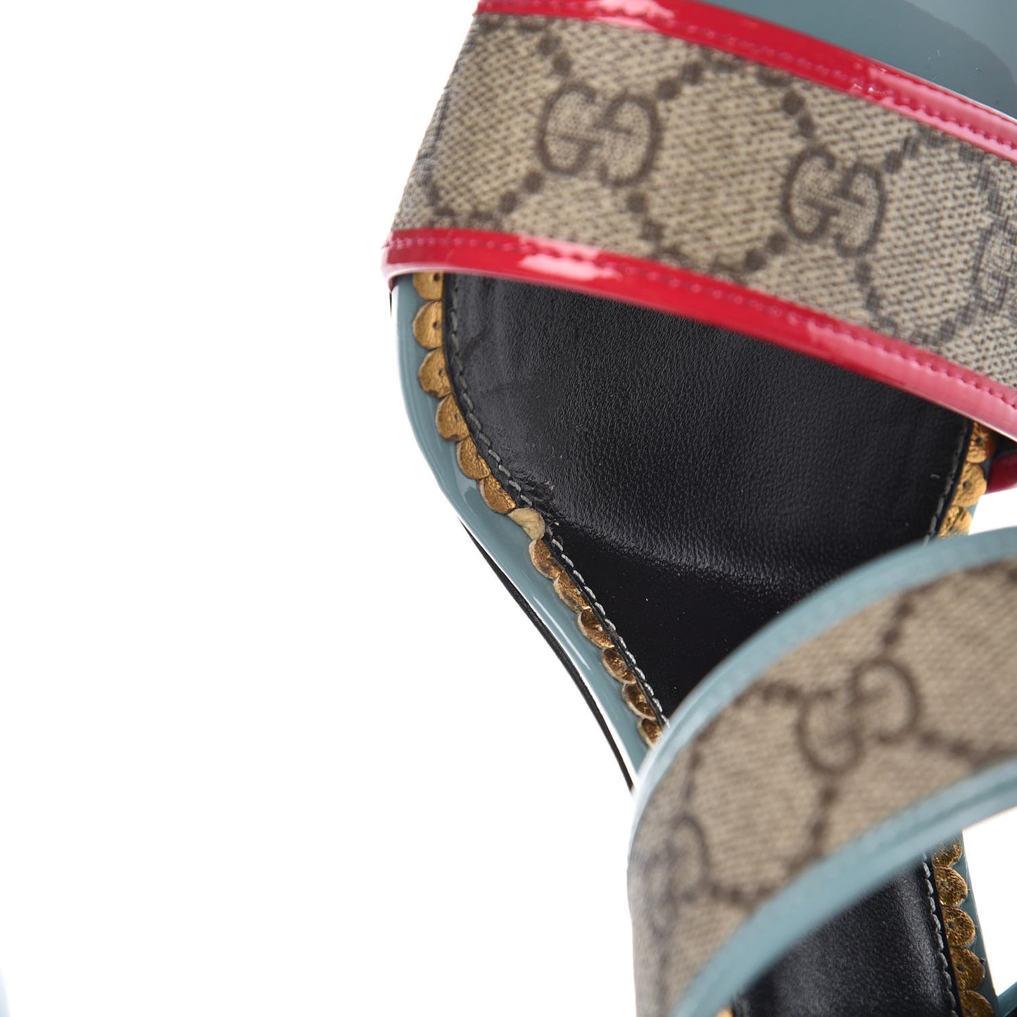 GG Supreme Monogram Patent Harleth Sandals 40 Beige Ebony Pink Fucsia Cyan