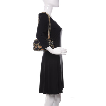 Chanel Calfskin Crocodile Embossed Graffiti 2.55 Mini Cocodile Reissue Flap Black Gold 2 of 10
