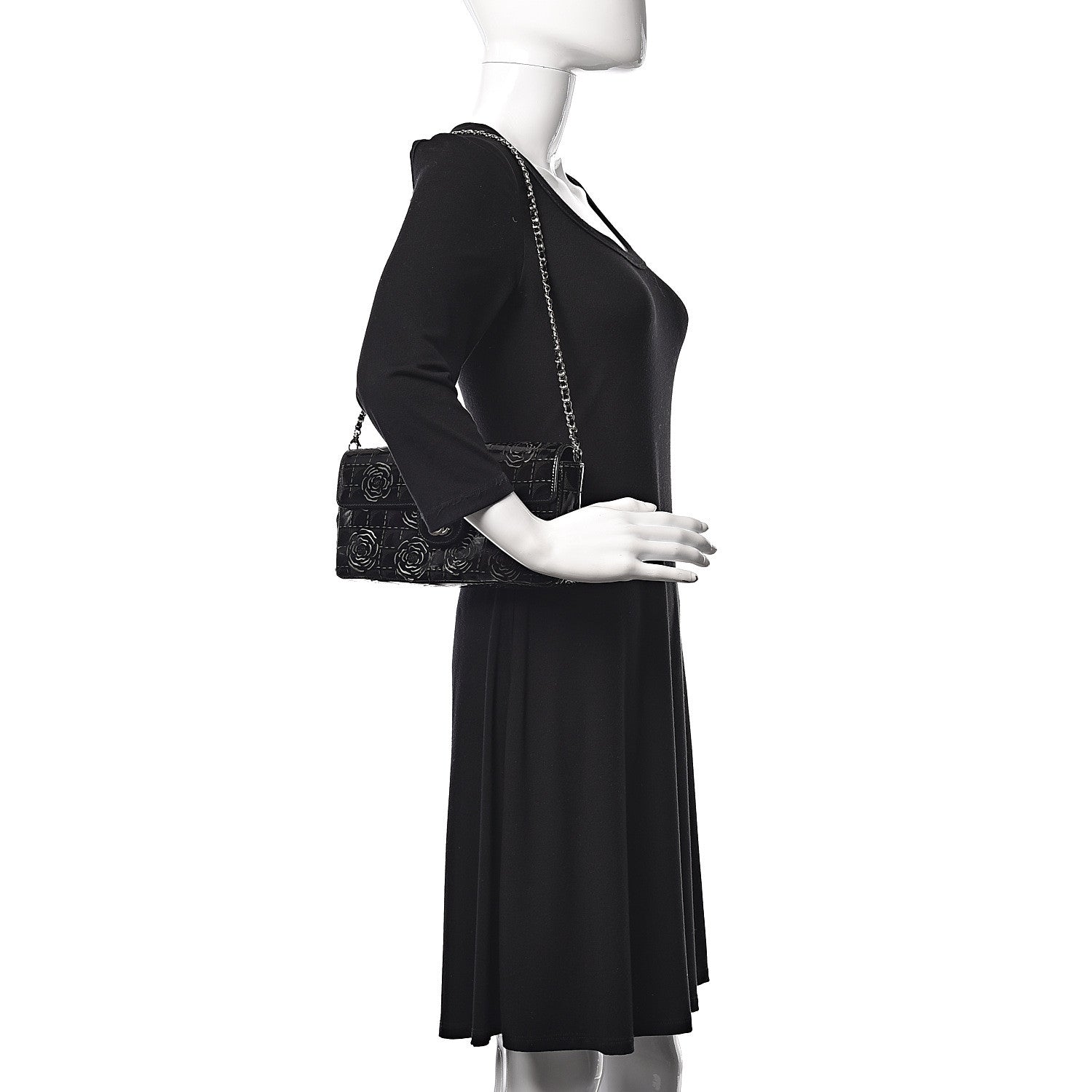 Chanel Patent Perforated Camellia East West Flap Black 2 of 11