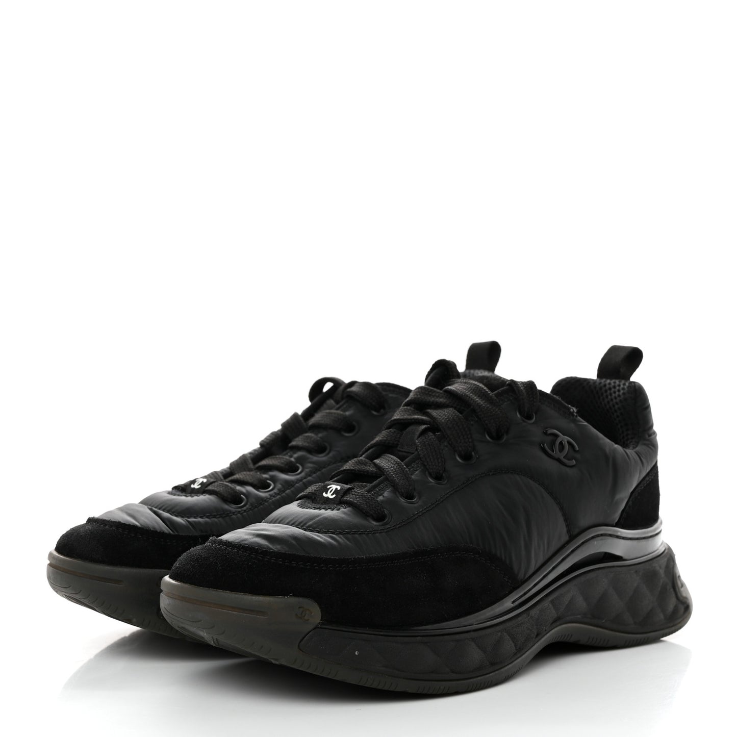 Nylon Suede Calfskin CC Sneakers 38 Black