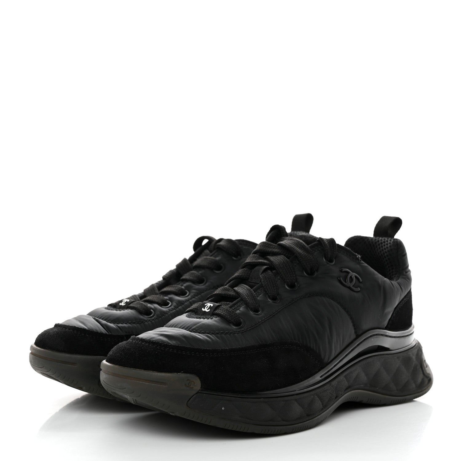 Chanel Nylon Suede Calfskin CC Sneakers 38 Black 3 of 12