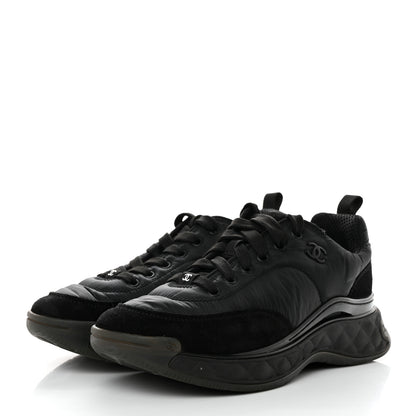 Chanel Nylon Suede Calfskin CC Sneakers 38 Black 3 of 12