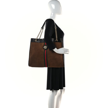 Gucci Suede Patent Large Rajah Chain Tote Nocciola Black 2 of 12