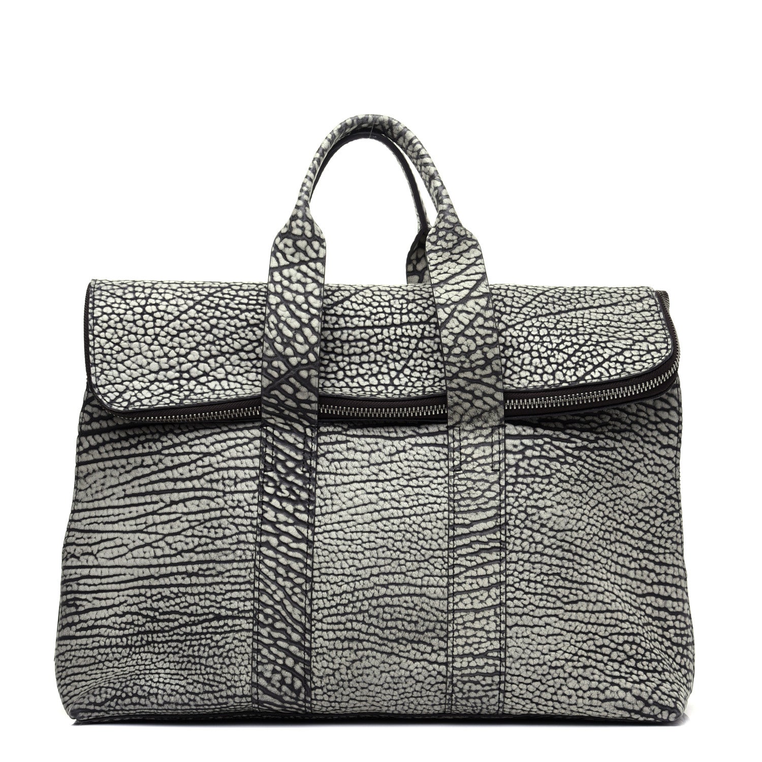 3.1 Phillip Lim Shark Embossed Calfskin 31 Hour Bag Black Cream 1 of 12