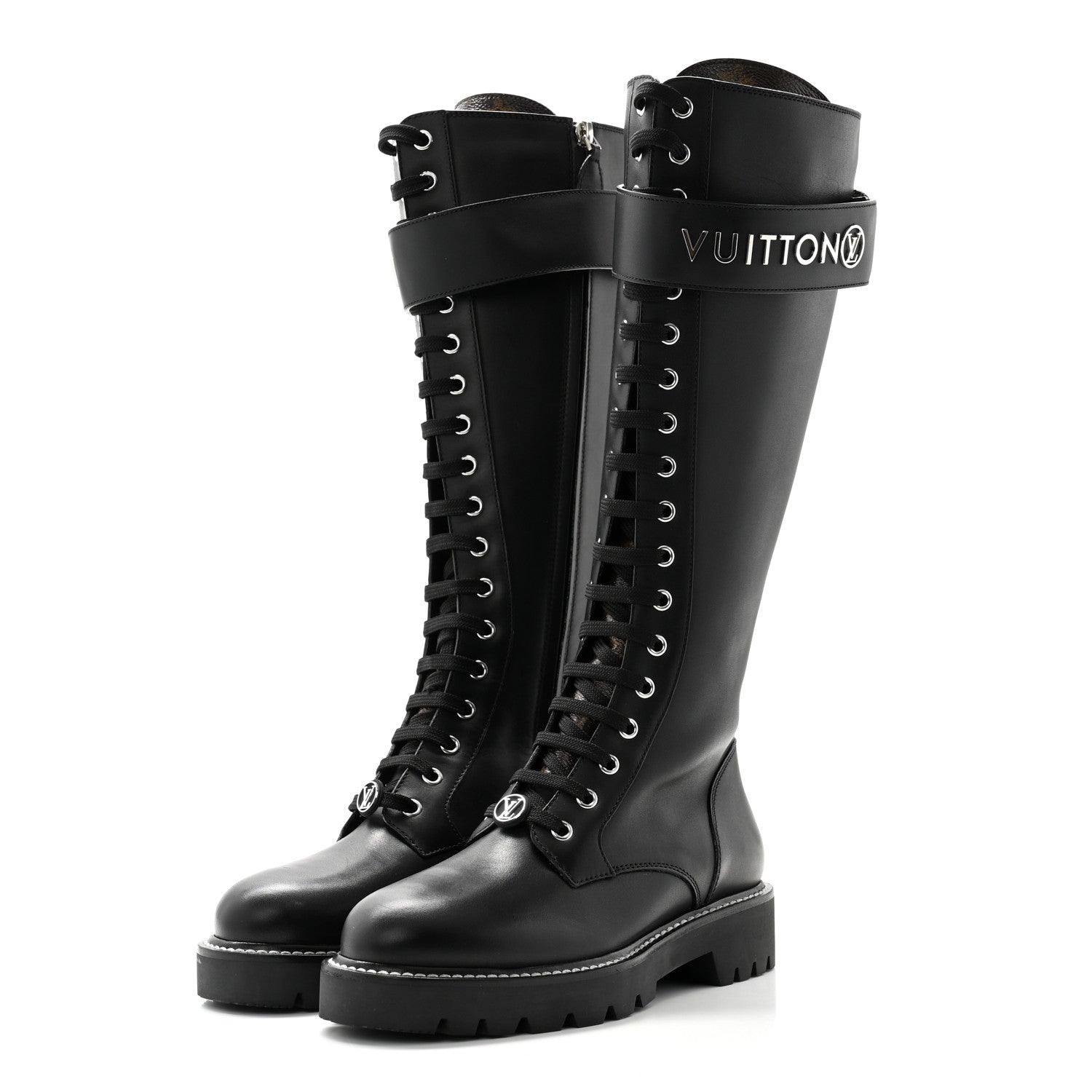 Louis Vuitton Monogram Calfskin Territory Tall Lace Up Ranger Boots 37 Black 3 of 8