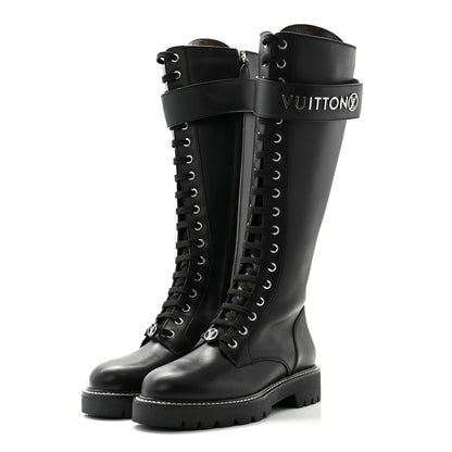 Louis Vuitton Monogram Calfskin Territory Tall Lace Up Ranger Boots 37 Black 3 of 8