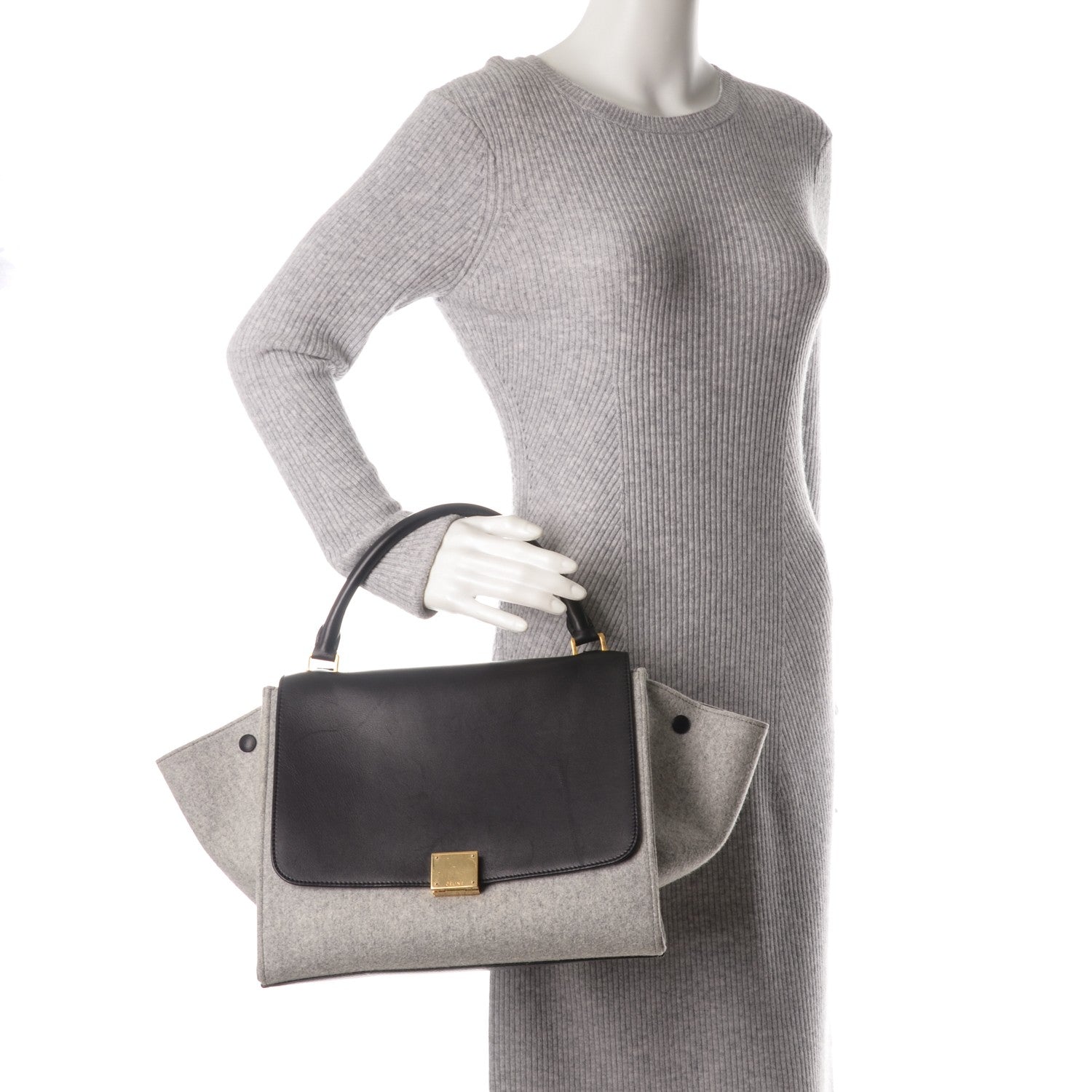 Celine Felt Smooth Calfskin Medium Trapeze Pearl Grey 2 of 7