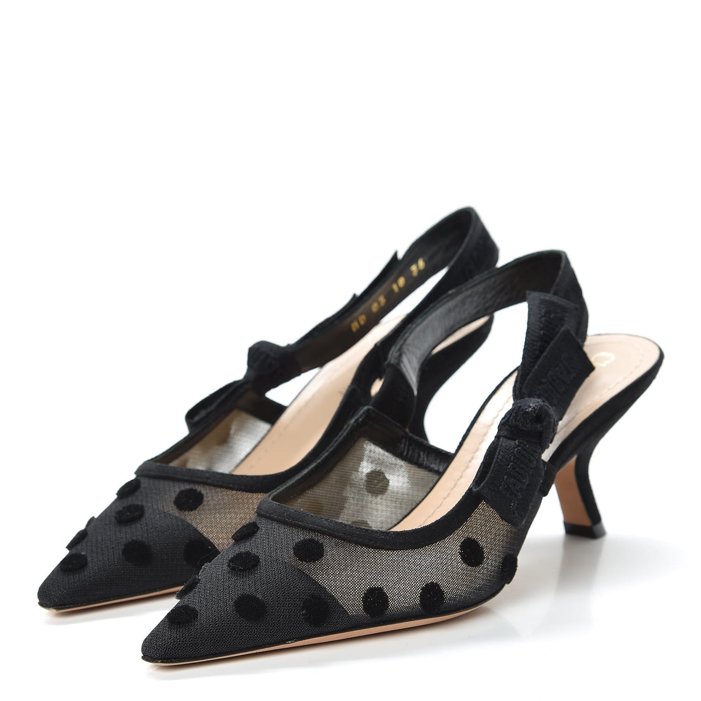 Suede Calfskin Grosgrain Dotted Sling-Back Ballet Pumps 36 Black
