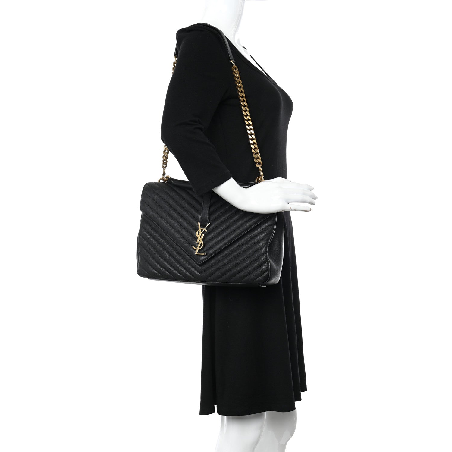 Saint Laurent Sheepskin Matelasse Chevron Monogram Large College Satchel Black 2 of 11