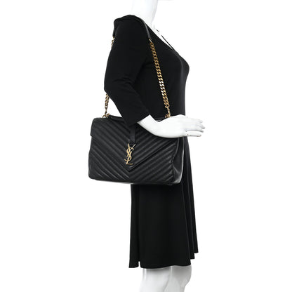 Saint Laurent Sheepskin Matelasse Chevron Monogram Large College Satchel Black 2 of 11