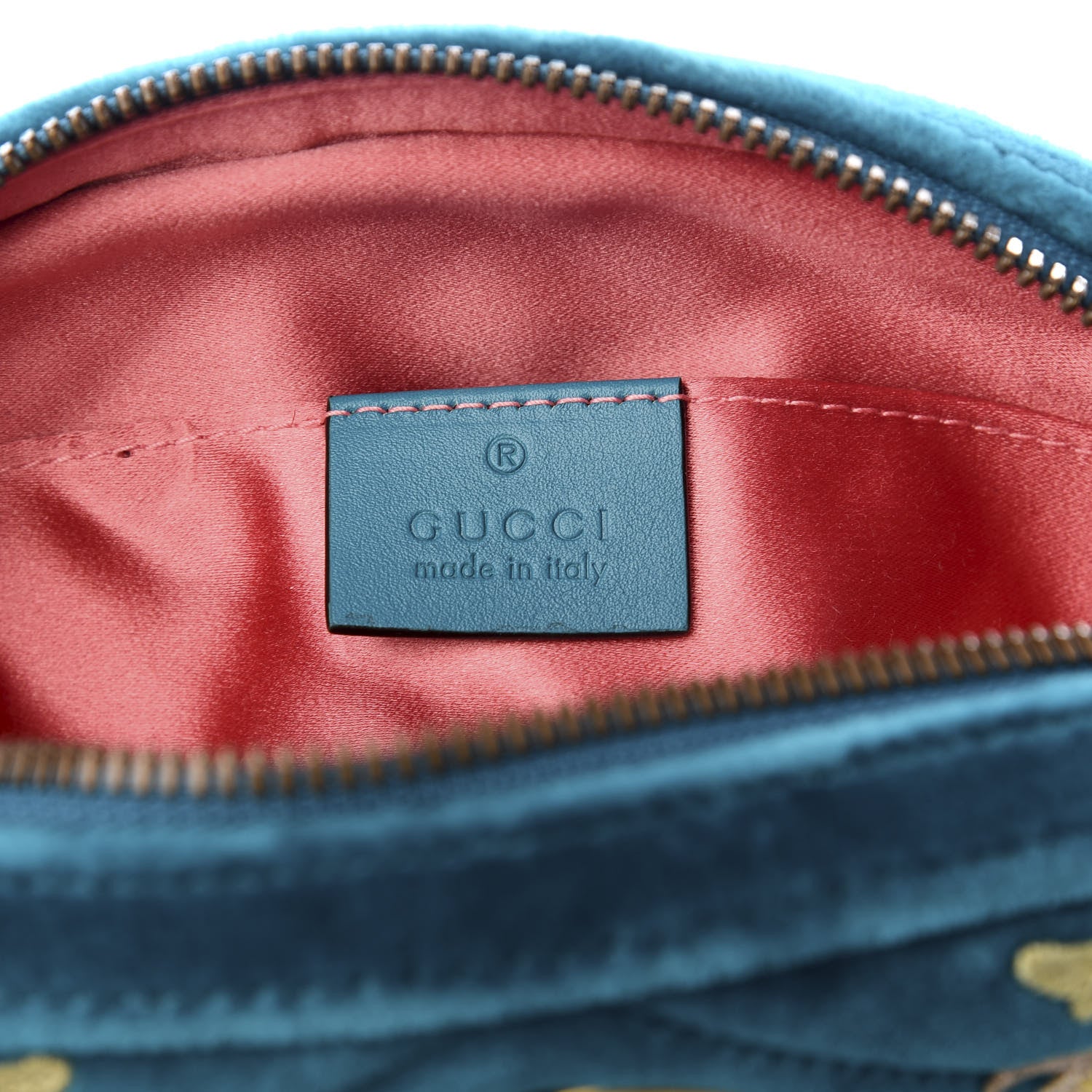 Gucci Velvet Matelasse Embroidered GG Marmont Belt Bag 75 30 Pavone Cyan 4 of 8