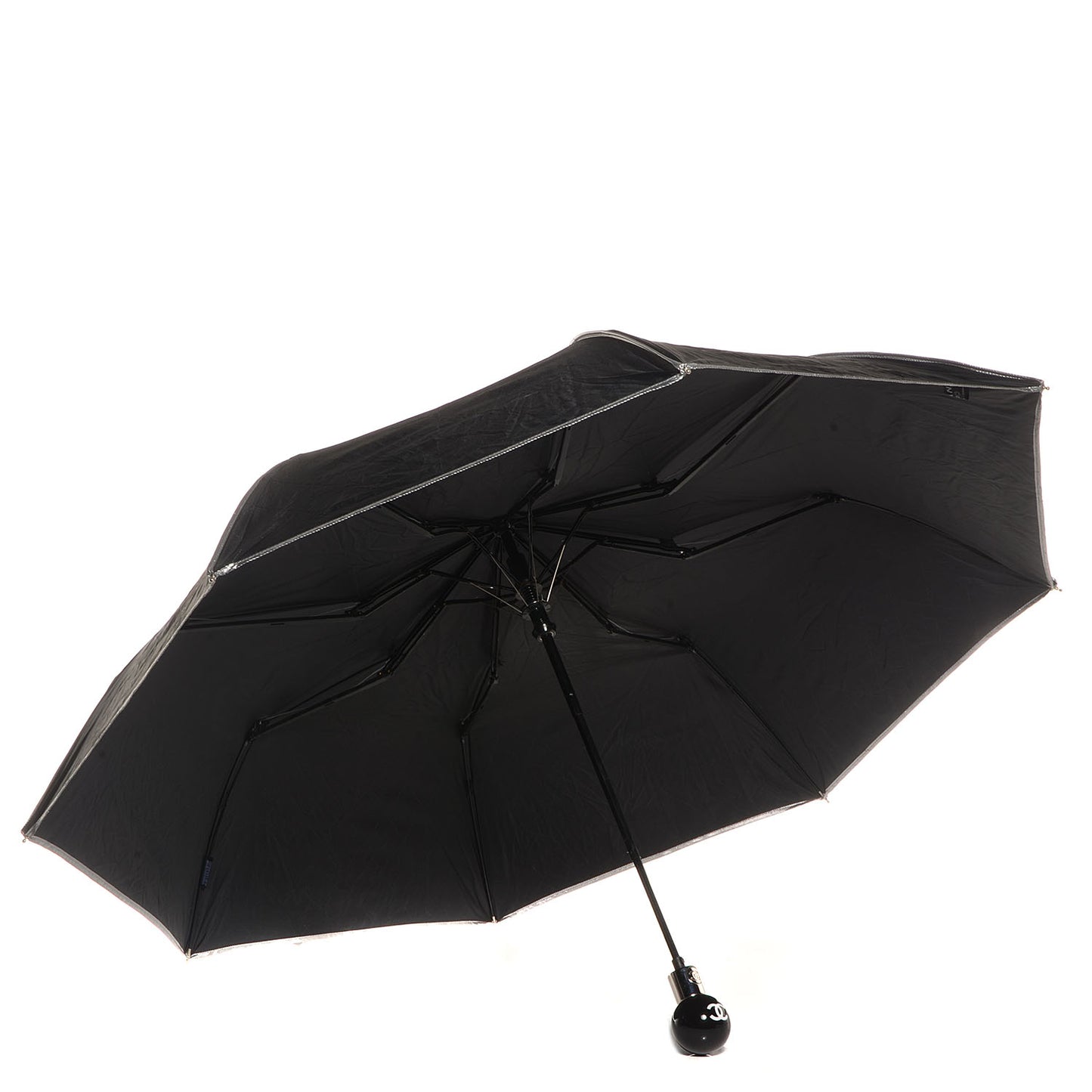 Nylon Large Umbrella with Crossbody Quilted Nylon Chain Pouch Black