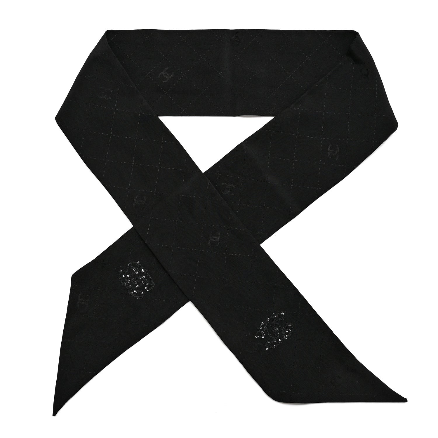 Chanel Silk Sequin CC Bandeau Scarf Black 1 of 3