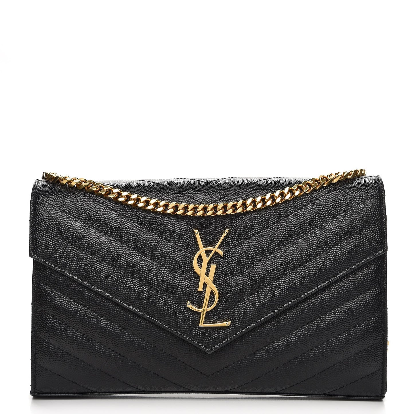 Grain De Poudre Matelasse Chevron Monogram Chain Wallet Black