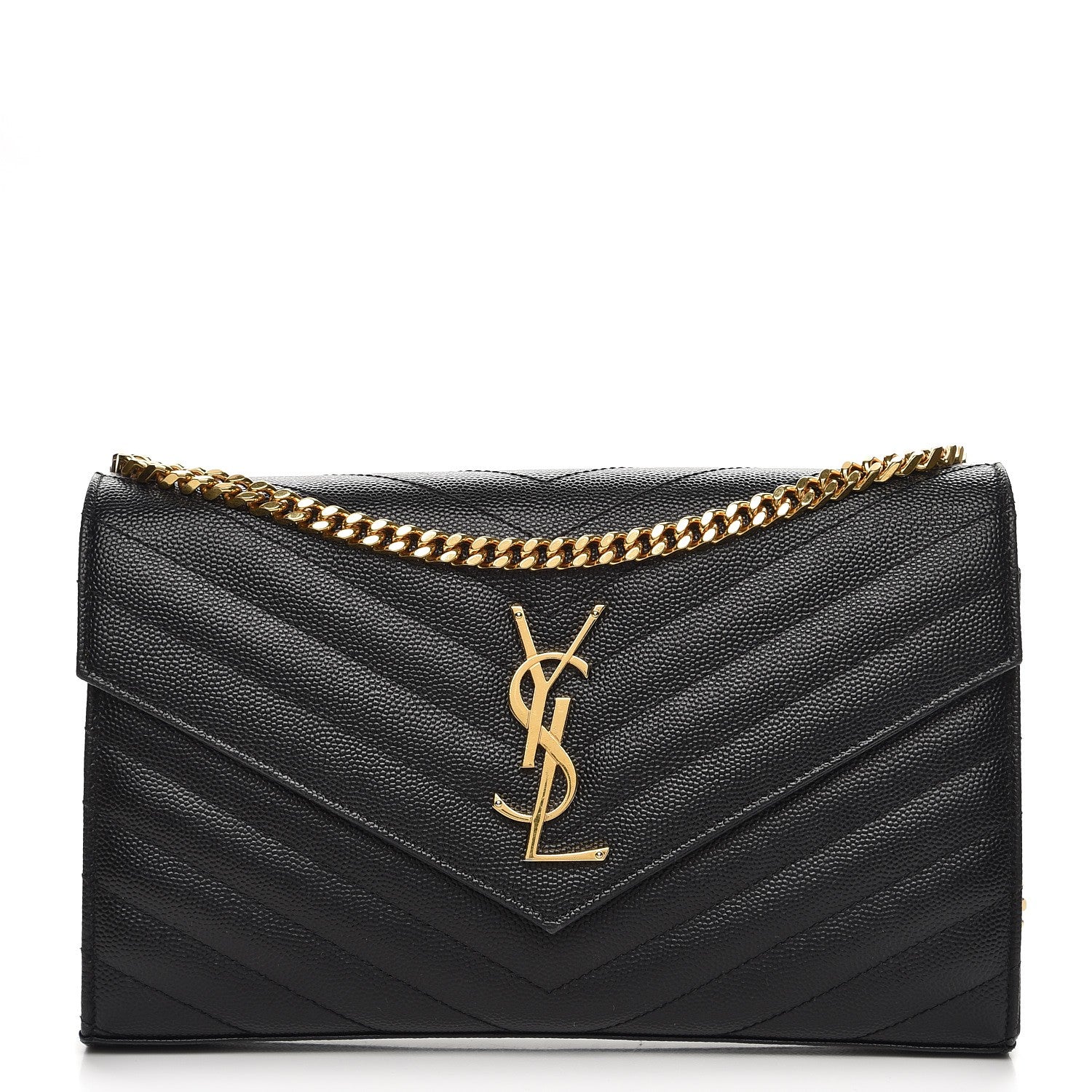 Saint Laurent Grain De Poudre Matelasse Chevron Monogram Chain Wallet Black 1 of 8