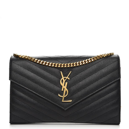 Saint Laurent Grain De Poudre Matelasse Chevron Monogram Chain Wallet Black 1 of 8