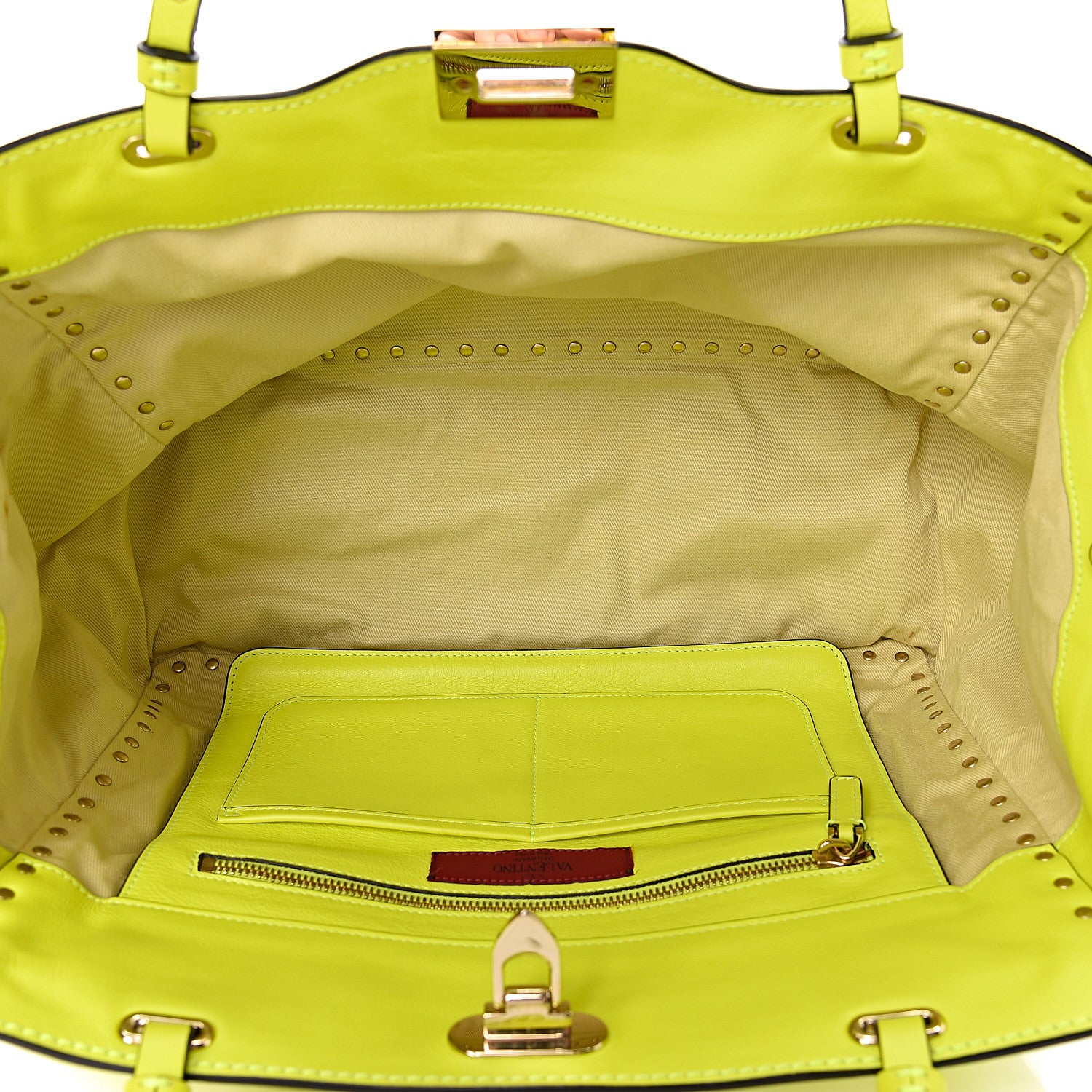 Valentino Garavani Vitello Medium Rockstud Tote Yellow Fluo 5 of 11