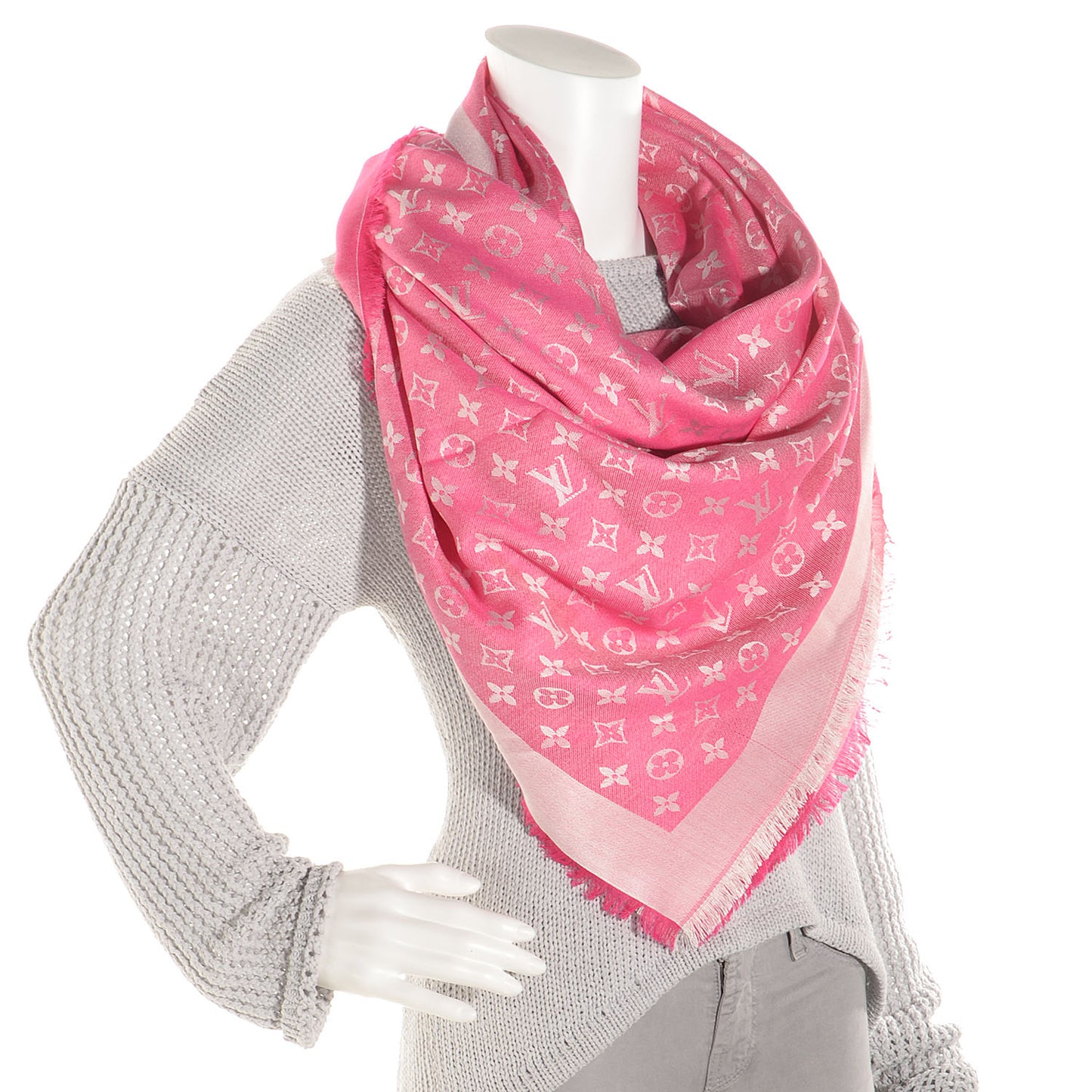 Silk Wool Monogram Denim Shawl Pivoine